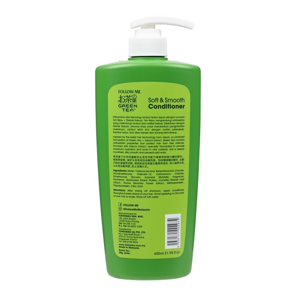 Follow Me Green Tea Soft Smooth Conditioner 650ml Watsons Singapore