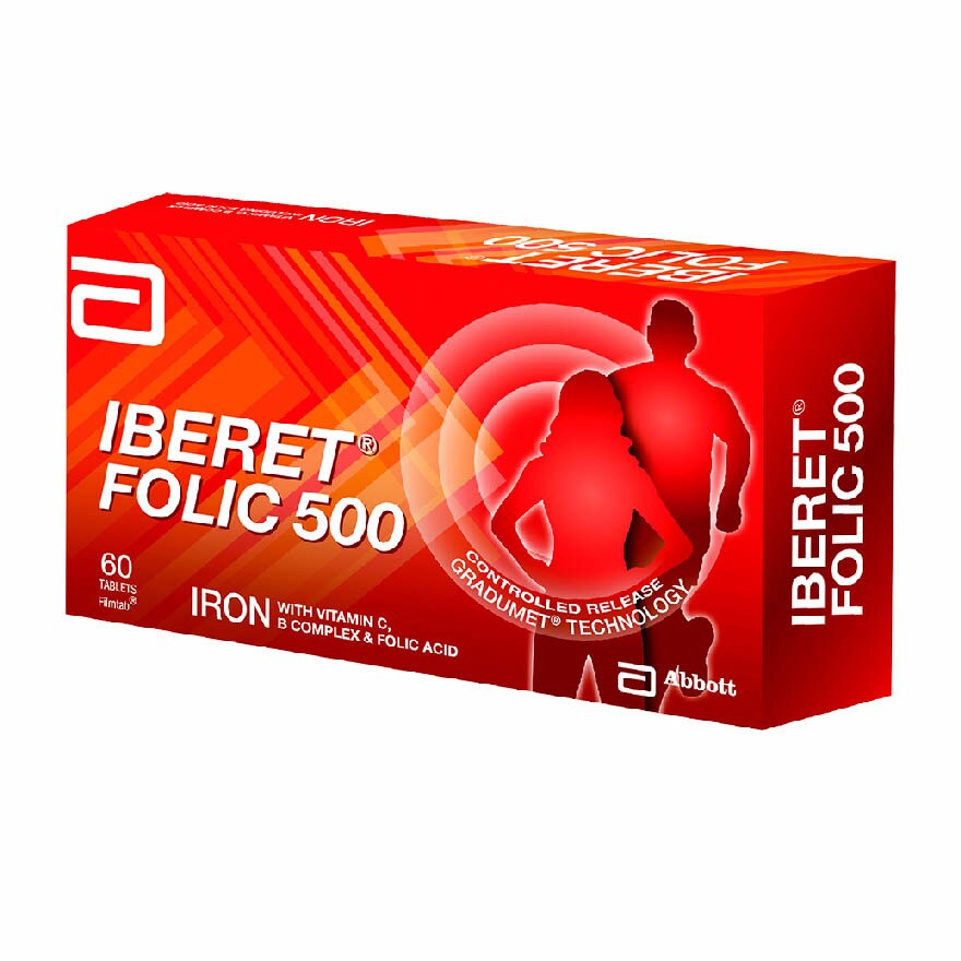 Abbott Iberet Folic 500 Iron With Vitamin Bc Folic Acid Tablets Promote Iron Absorption 60s Watsons Singapore
