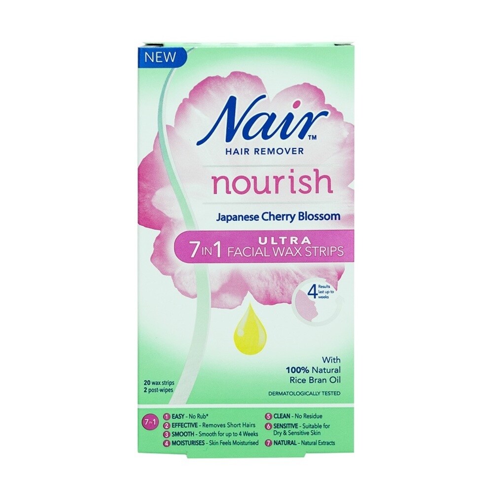 Nair Nourish Japanese Cherry Blossom 7 In 1 Facial Wax Strips 20s