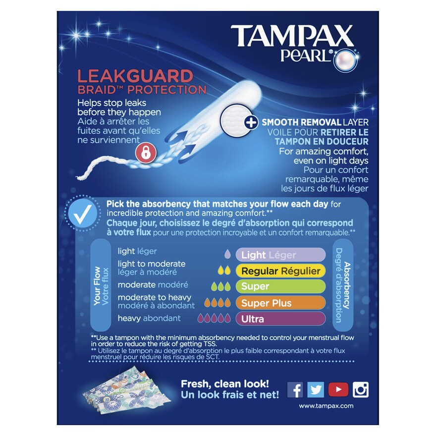Tampax Pearl Plastic Regular Absorbency Unscented Tampons 18s