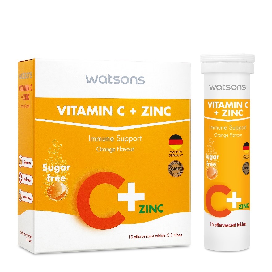 Watsons Sugar Free Vitamin C Zinc Orange Flavour Immune Support 15s X 3 Tubes Watsons Singapore