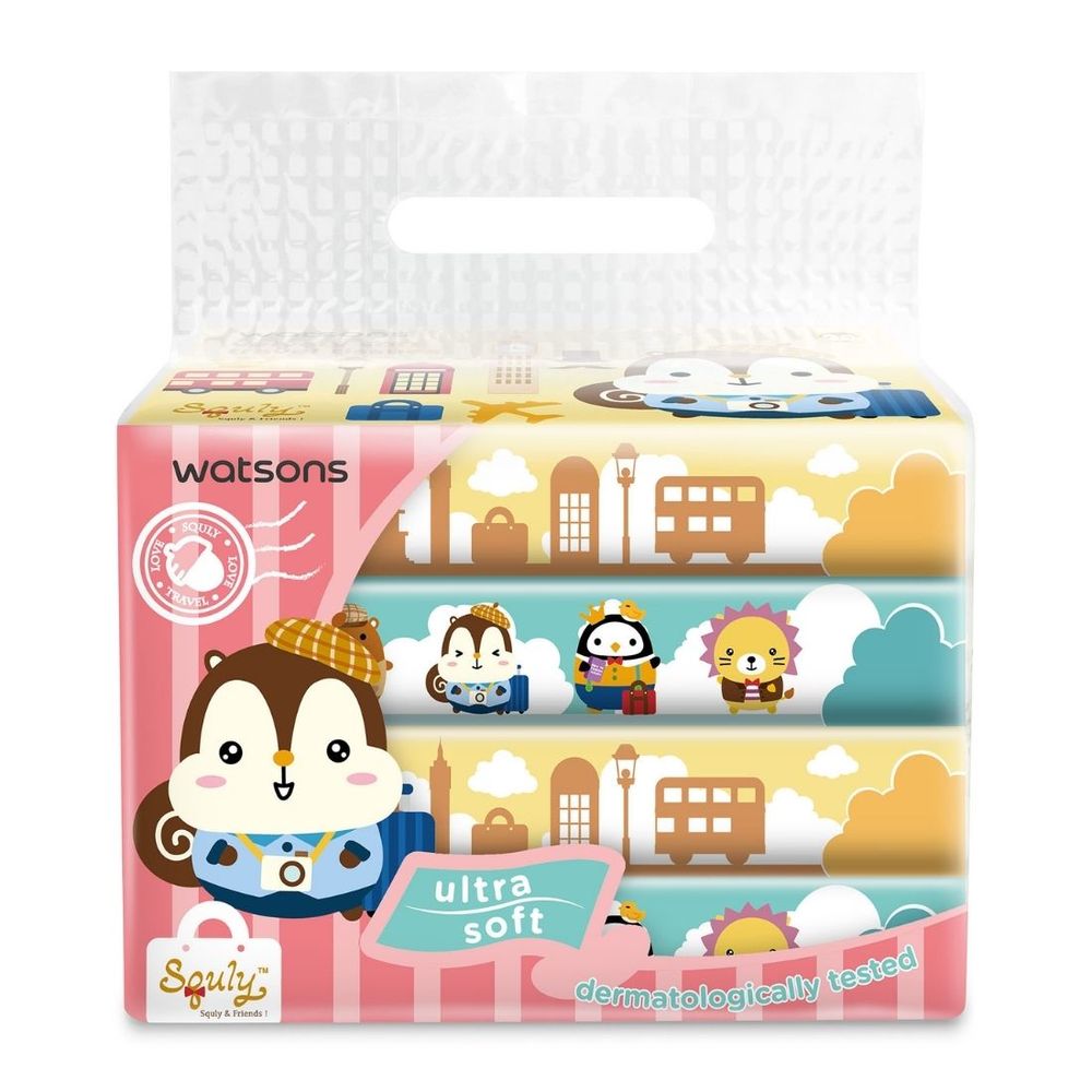 Watsons Squly And Friend Travel Tissue 3ply 50s X 4 Watsons Singapore
